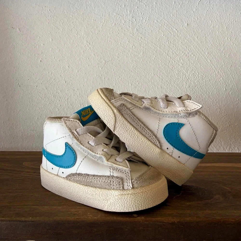 Nike Blazer Mid '77 TD Toddler Sneakers Size 4C White Blue Yellow DA4088-107